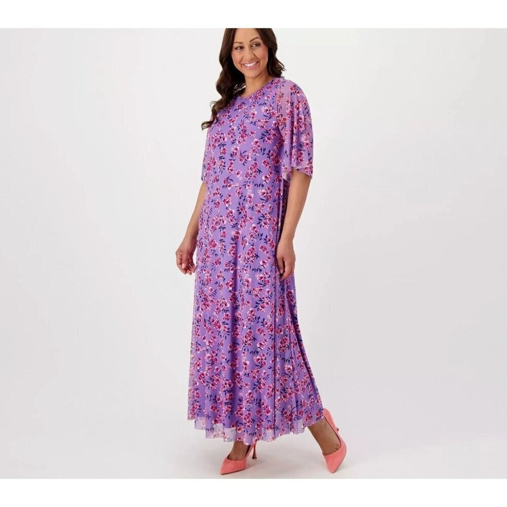 NWOT Girl With Curves Tall Flutter Sleeve Mesh Dress Lilac Floral S Cottagecore